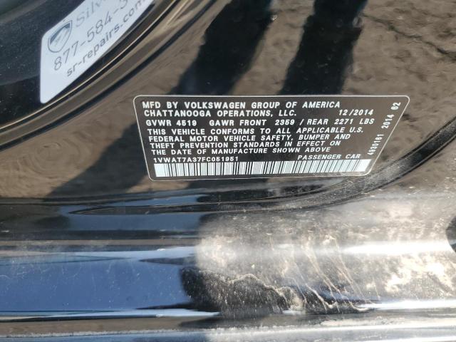 1VWAT7A37FC051951 - 2015 VOLKSWAGEN PASSAT S შავი ფოტო 12