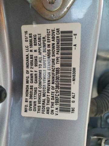 19XFC1F38GE007885 - 2016 HONDA CIVIC EX SILVER photo 12