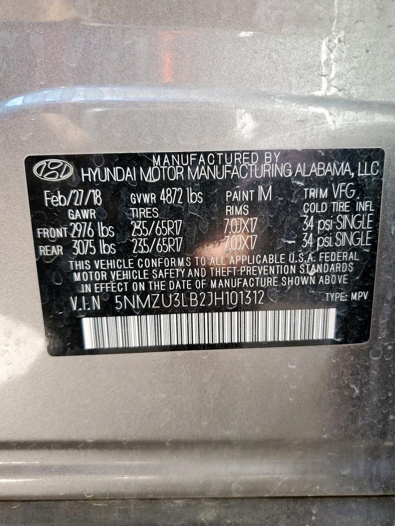 5NMZU3LB2JH101312 - 2018 HYUNDAI SANTA FE S GRAY photo 13