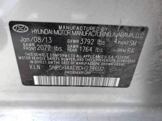 5NPDH4AE8DH274602 - 2013 HYUNDAI ELANTRA GLS SILVER photo 12