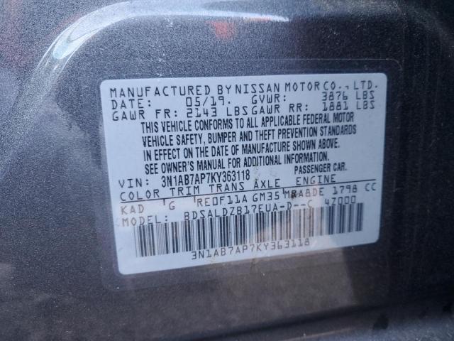 3N1AB7AP7KY363118 - 2019 NISSAN SENTRA S GRAY photo 12