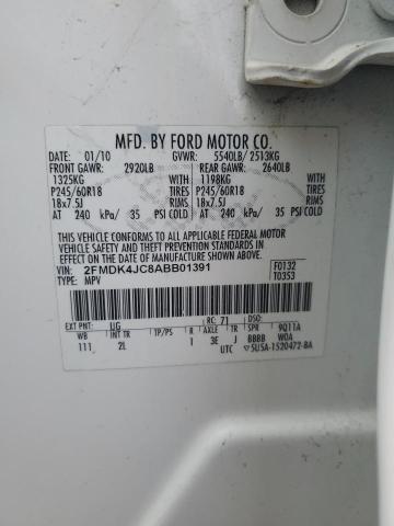 2FMDK4JC8ABB01391 - 2010 FORD EDGE SEL WHITE photo 13