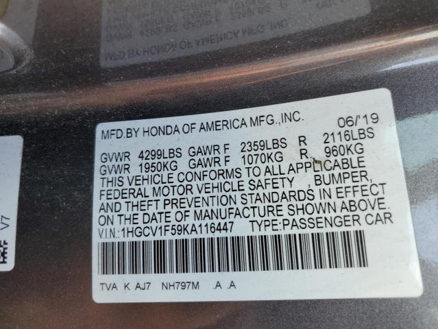 1HGCV1F59KA116447 - 2019 HONDA ACCORD EXL Grau Foto 12