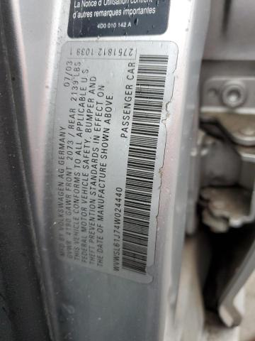 WVWSL61J74W024440 - 2004 VOLKSWAGEN JETTA GLS SILVER photo 12