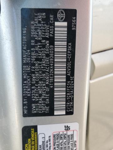 4T1BE32K44U936059 - 2004 TOYOTA CAMRY LE SILVER photo 12