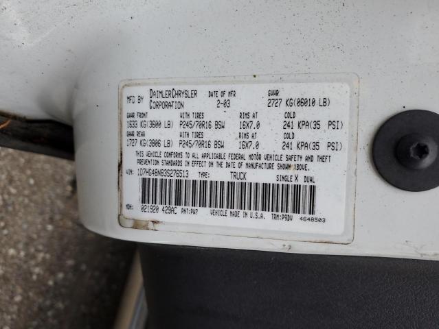 1D7HG48N83S276513 - 2003 DODGE DAKOTA QUAD SLT WHITE photo 12