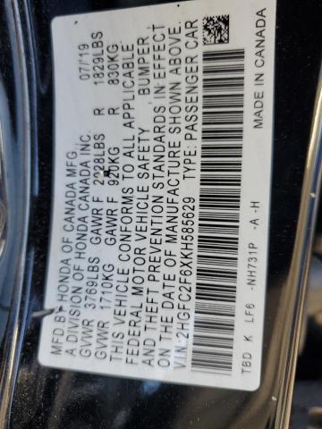 2HGFC2F6XKH585629 - 2019 HONDA CIVIC LX BLACK photo 13