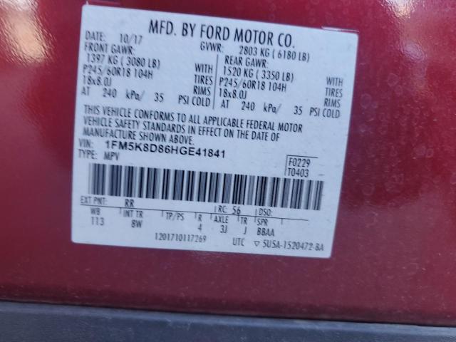 1FM5K8D86HGE41841 - 2017 FORD EXPLORER XLT RED photo 13