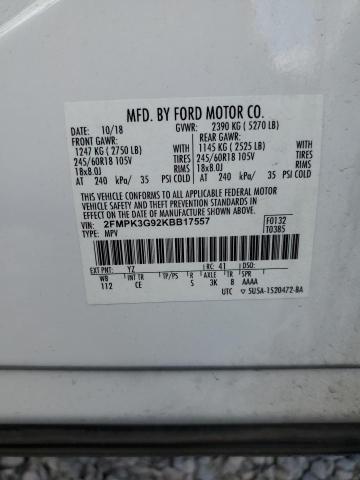 2FMPK3G92KBB17557 - 2019 FORD EDGE SE 白色 照片 14