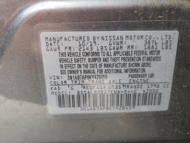 3N1AB7AP8KY428459 - 2019 NISSAN SENTRA S GRAY photo 13