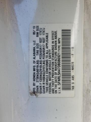 5FNRL5H47DB086921 - 2013 HONDA ODYSSEY EX Ақ фото 13