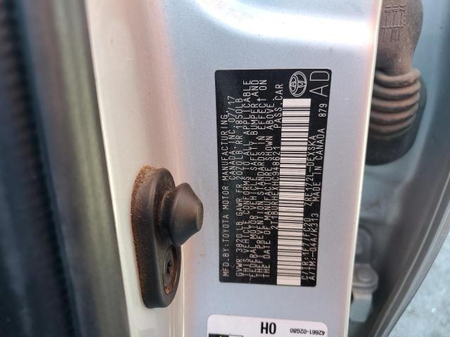 2T1BURHEXHC948621 - 2017 TOYOTA COROLLA L SILVER photo 12