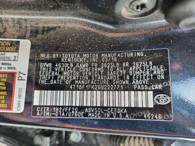 4T1BF1FK2GU222771 - 2016 TOYOTA CAMRY LE Graphit Foto 12