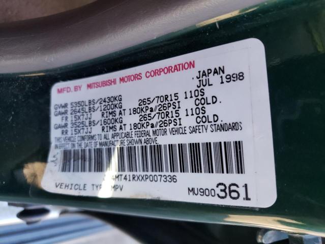 JA4MT41RXXP007336 - 1999 MITSUBISHI MONTERO SPORT LIMITED GREEN photo 12