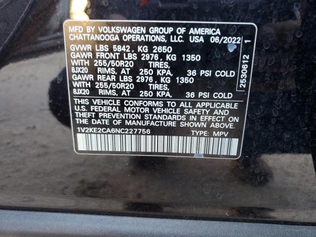 1V2KE2CA6NC227756 - 2022 VOLKSWAGEN ATLAS CROS SE შავი ფოტო 13