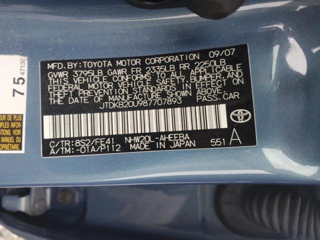 JTDKB20U987707893 - 2008 TOYOTA PRIUS 蓝色 照片 12