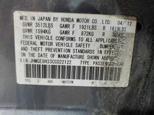 JHMGE8H33CC022122 - 2012 HONDA FIT ნაცრისფერი ფოტო 12