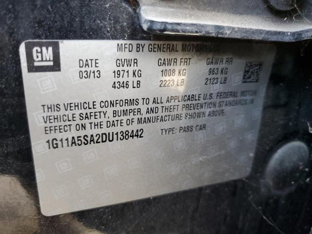 1G11A5SA2DU138442 - 2013 CHEVROLET MALIBU LS BLACK photo 12