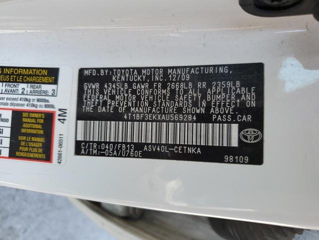 4T1BF3EKXAU569284 - 2010 TOYOTA CAMRY BASE WHITE photo 13