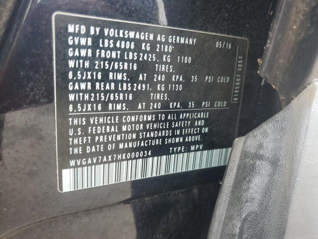 WVGAV7AX7HK000034 - 2017 VOLKSWAGEN TIGUAN S BLACK photo 13