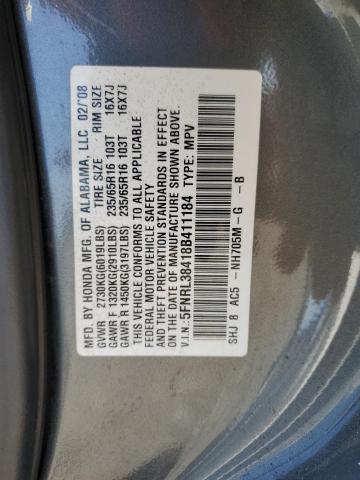 5FNRL38418B411184 - 2008 HONDA ODYSSEY EX GRAY photo 13