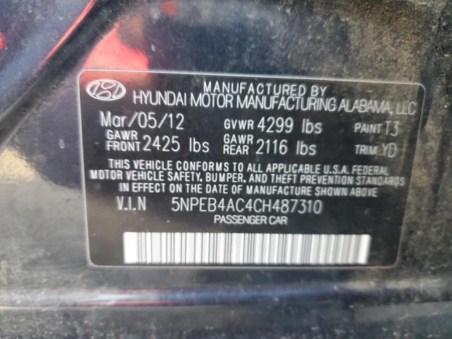 5NPEB4AC4CH487310 - 2012 HYUNDAI SONATA GLS BLACK photo 12