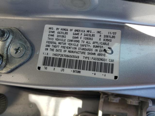 1HGCP26708A045049 - 2008 HONDA ACCORD EX SILVER photo 12