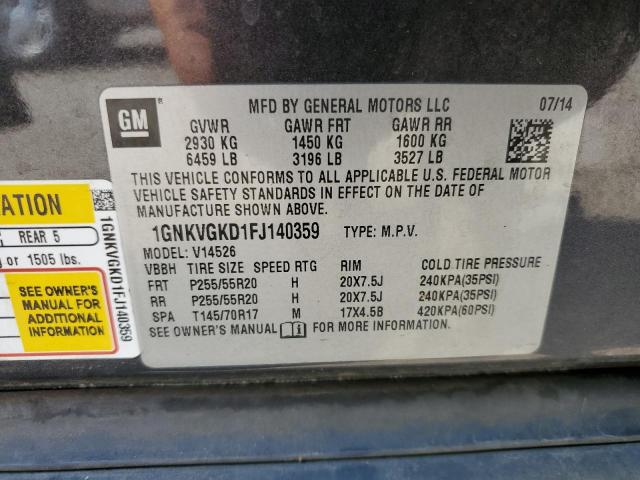 1GNKVGKD1FJ140359 - 2015 CHEVROLET TRAVERSE LT CHARCOAL photo 14