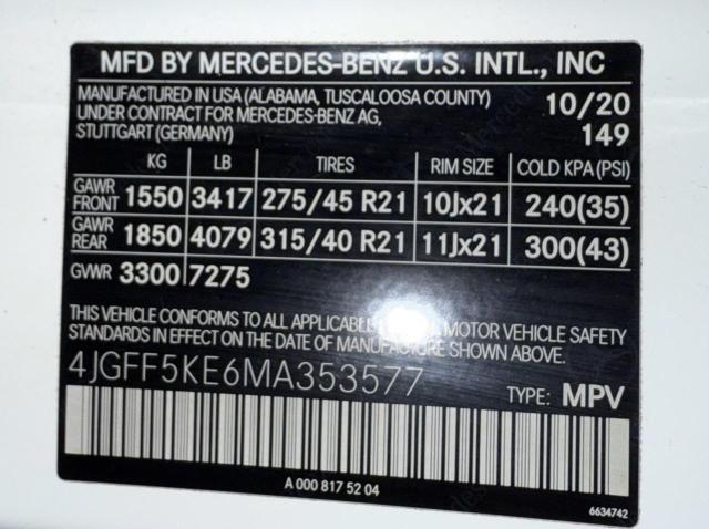 4JGFF5KE6MA353577 - 2021 MERCEDES-BENZ GLS 450 4MATIC WHITE photo 10