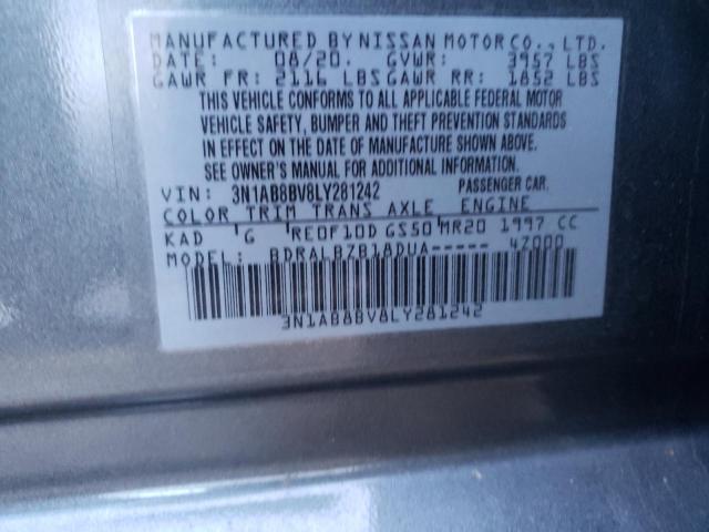 3N1AB8BV8LY281242 - 2020 NISSAN SENTRA S GRAY photo 12