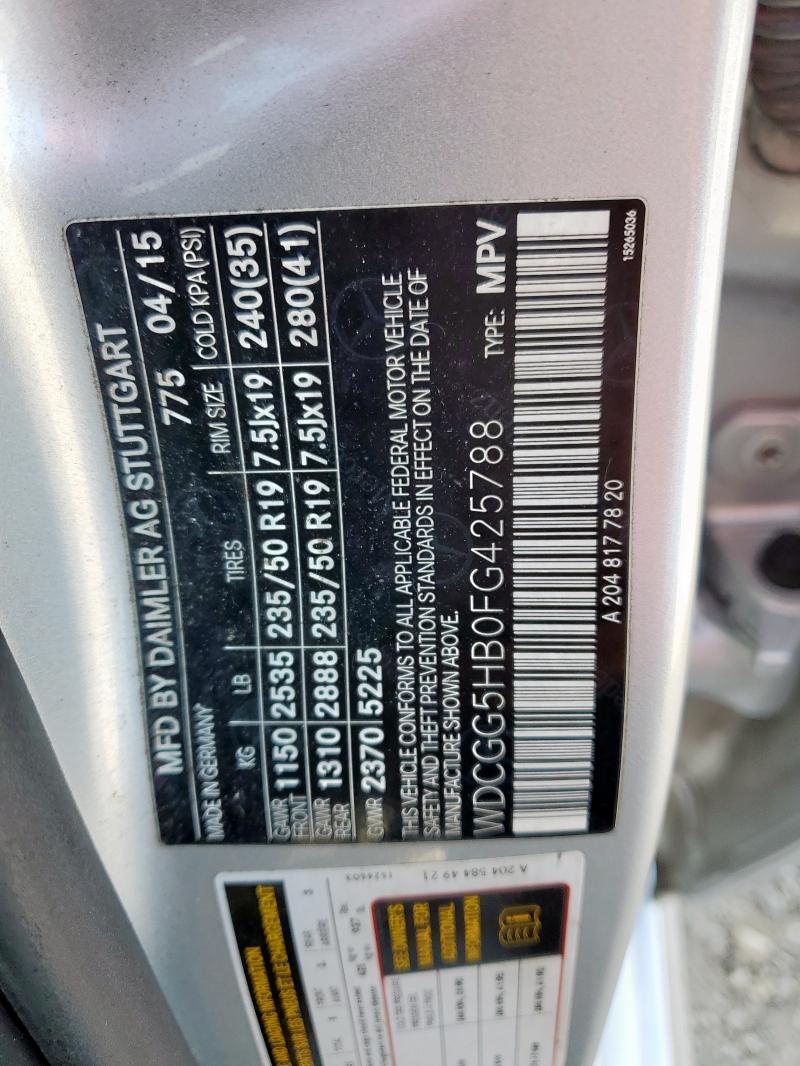 WDCGG5HB0FG425788 - 2015 MERCEDES-BENZ GLK 350 ვერცხლისფერი ფოტო 12