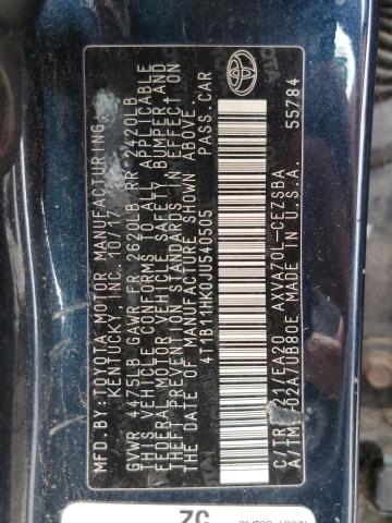 4T1B11HK0JU540505 - 2018 TOYOTA CAMRY L BLUE photo 12
