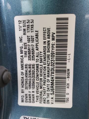 5J6RM4H7XDL023109 - 2013 HONDA CR-V EXL BLUE photo 13