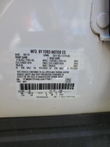 1FMSK7FH4LGA77681 - 2020 FORD EXPLORER LIMITED 白色 照片 13