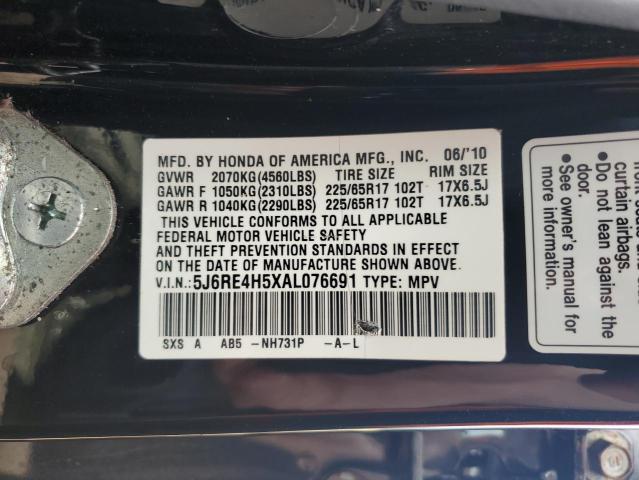 5J6RE4H5XAL076691 - 2010 HONDA CR-V EX BLACK photo 13