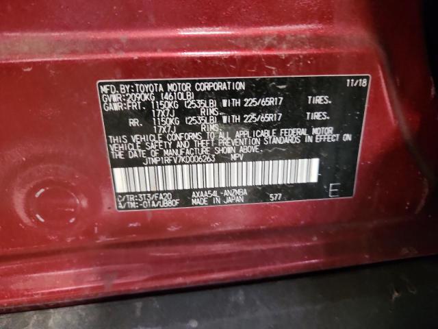JTMP1RFV7KD006263 - 2019 TOYOTA RAV4 XLE Қызыл фото 13
