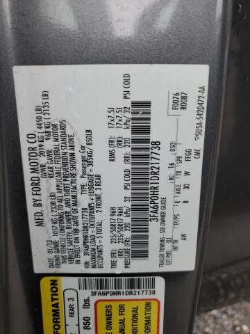 3FA6P0HR1DR217738 - 2013 FORD FUSION SE GRAY photo 12