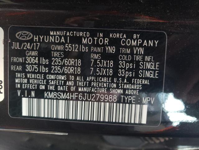 KM8SM4HF6JU279988 - 2018 HYUNDAI SANTA FE SE BLACK photo 14