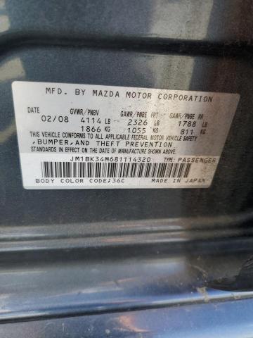 JM1BK34M681114320 - 2008 MAZDA SPEED 3 GRAY photo 12