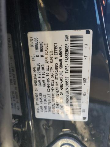 1HGCM563X7A099562 - 2007 HONDA ACCORD SE BLACK photo 12