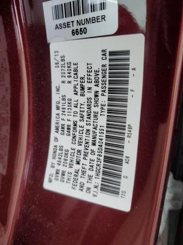 1HGCR3F85DA041551 - 2013 HONDA ACCORD EXL BURGUNDY photo 12