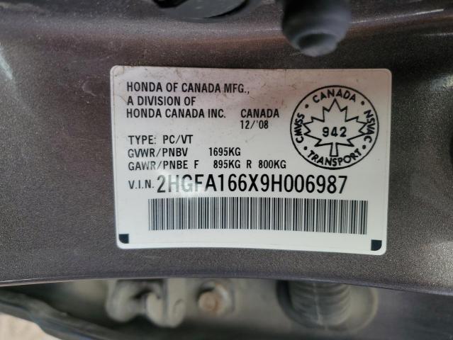 2HGFA166X9H006987 - 2009 HONDA CIVIC LX-S ნაცრისფერი ფოტო 12