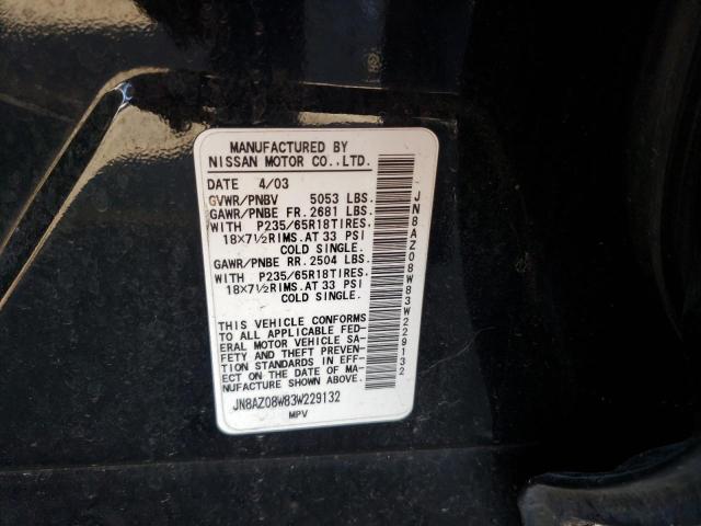 JN8AZ08W83W229132 - 2003 NISSAN MURANO SL BLACK photo 12