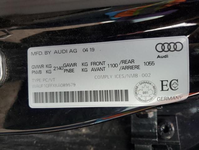 WAUF1GFFXKA089579 - 2019 AUDI S3 PRESTIGE BLACK photo 13