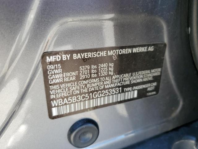 WBA5B3C51GG253531 - 2016 BMW 535 XI GRAY photo 12