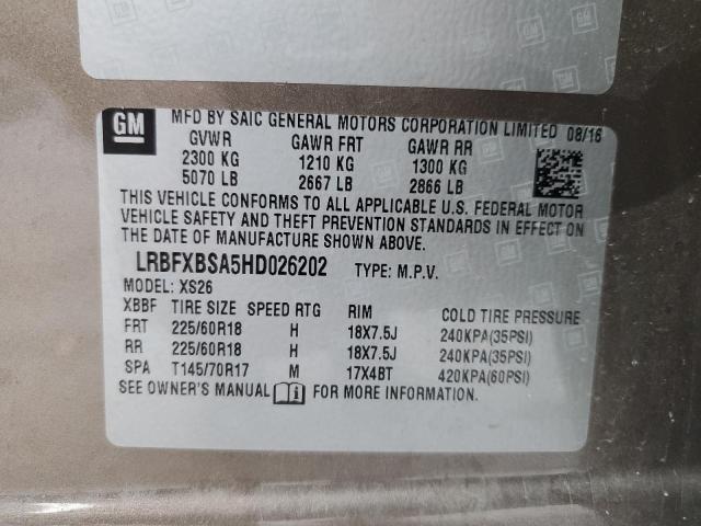 LRBFXBSA5HD026202 - 2017 BUICK ENVISION ESSENCE BROWN photo 13