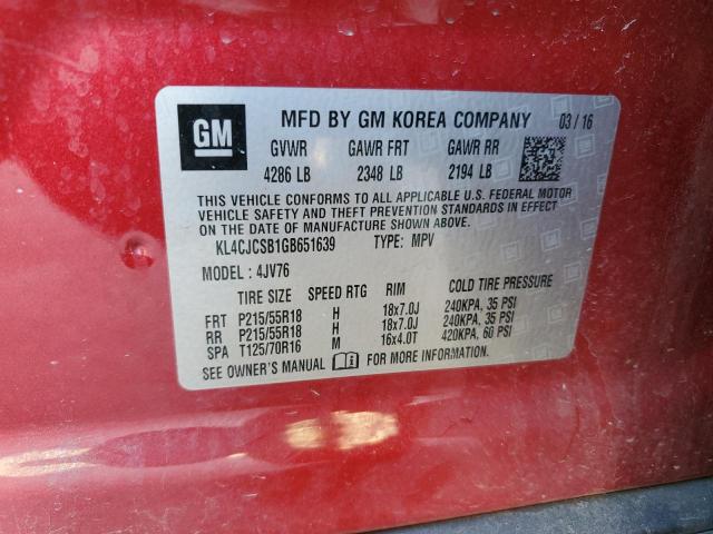 KL4CJCSB1GB651639 - 2016 BUICK ENCORE RED photo 12