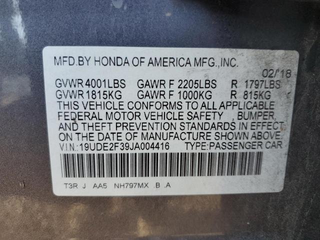 19UDE2F39JA004416 - 2018 ACURA ILX BASE WATCH PLUS GRAY photo 13