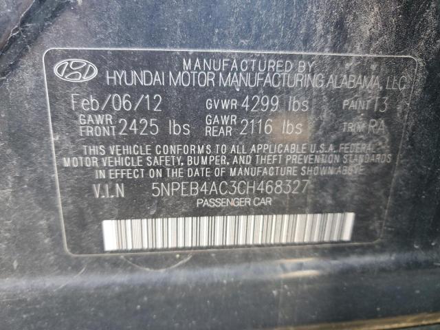 5NPEB4AC3CH468327 - 2012 HYUNDAI SONATA GLS BLUE photo 12