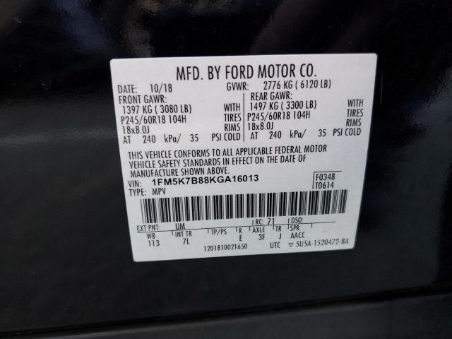 1FM5K7B88KGA16013 - 2019 FORD EXPLORER BLACK photo 13